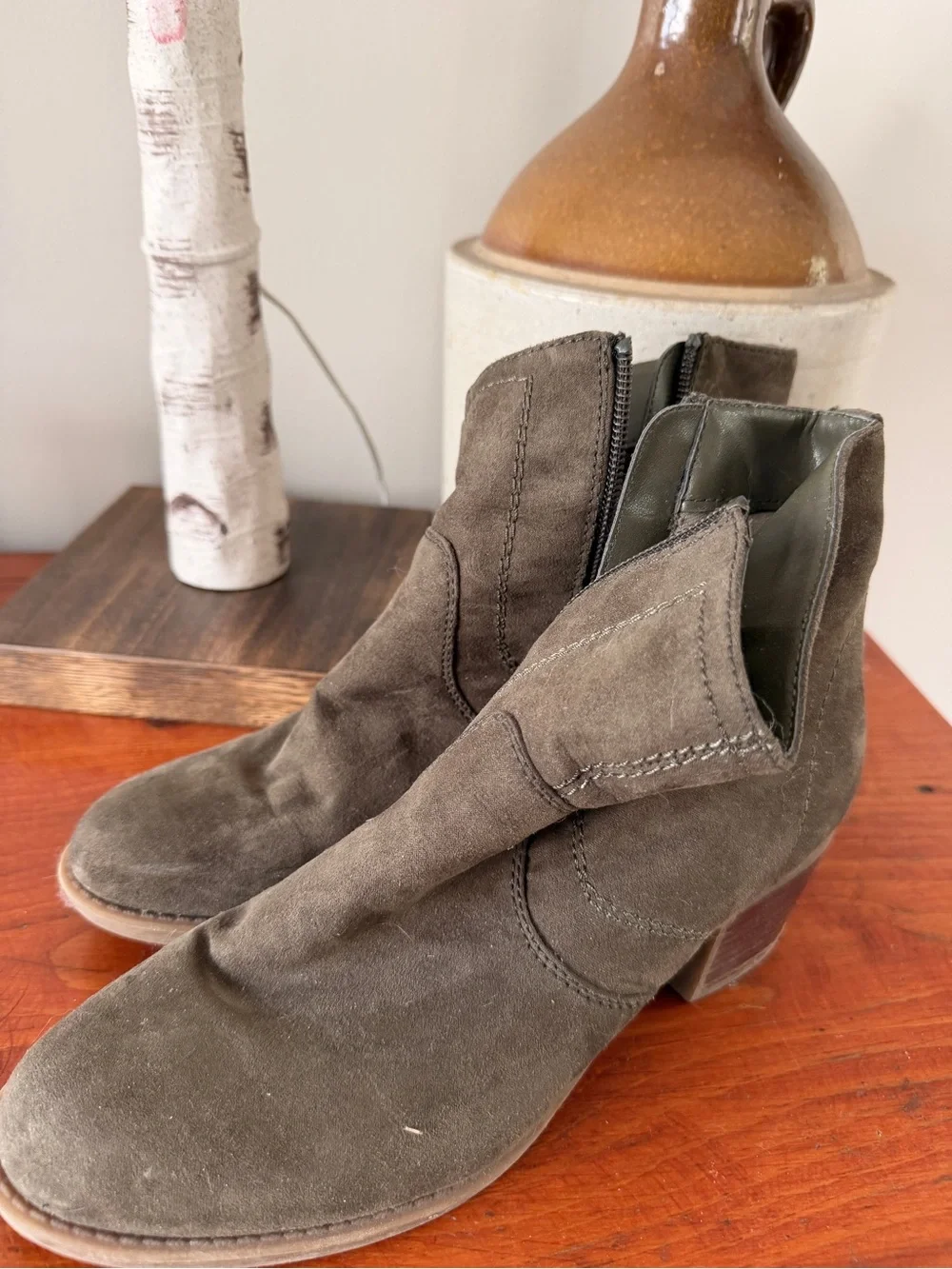 Suede Ankle Boots - Taupe